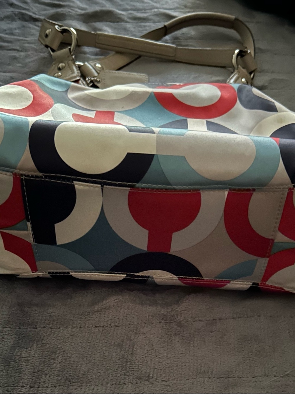 Coach Multicolor Circle Print Shoulder Bag with Cream Trim - Picture 7 of 12